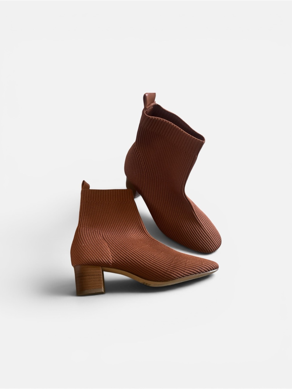 Joie Ribbed Knit Ankle Booties in Rust Brown